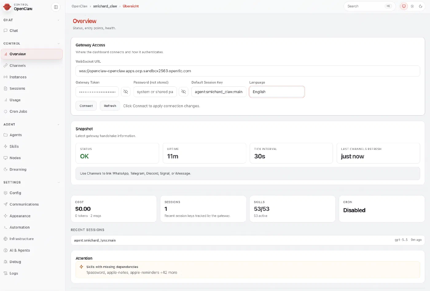 OpenClaw Dashboard Overview OpenClaw Dashboard Overview
