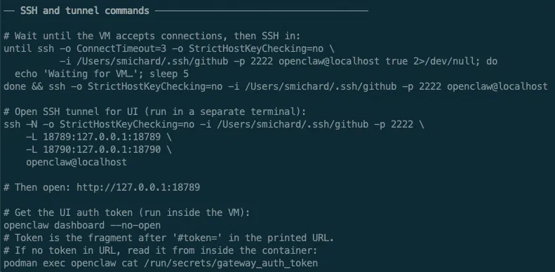 Terminal output once the build step completes.